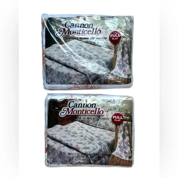 NEW Vintage Cannon Monticello Floral FULL Flat Sheets Set Of 2 - Picture 2 of 3